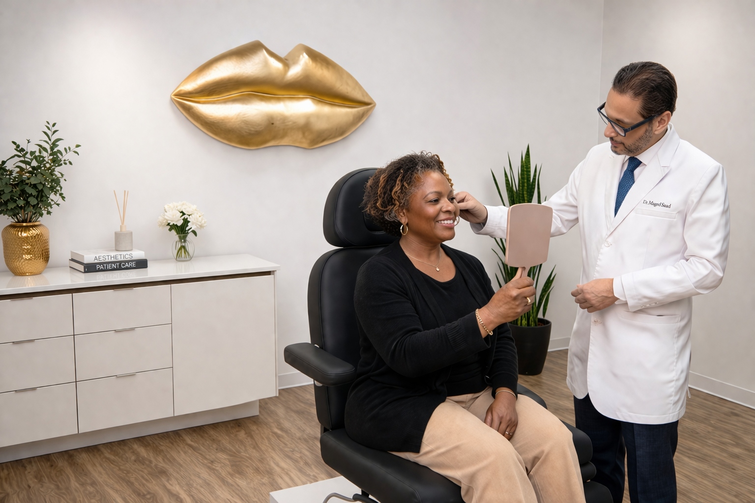 Clean, professional medical spa treatment room with neutral tones at Healing Aesthetics in Hinsdale